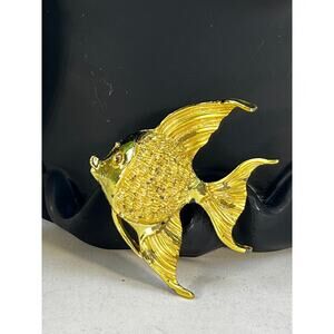 Vintage Jewelry Gold Tone Angelfish Brooch Pin 2.5"